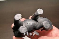 Wedgwood Black Basalt Glass Cat Green Eyes Figurine by Earnest Light Stamped