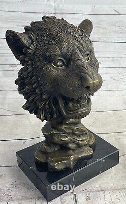 12 Lions en bronze Art Déco de l'Ouest Lion Puma Montagne Chat Buste figurine Sculpture