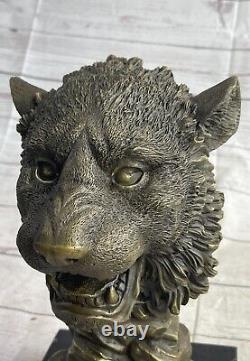 12 Lions en bronze Art Déco de l'Ouest Lion Puma Montagne Chat Buste figurine Sculpture