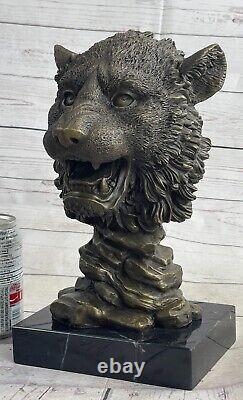 12 Lions en bronze Art déco occidental Lion Puma Mountain Cat Buste figurine Sculpture