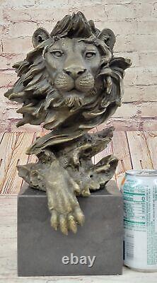 13 Lions en bronze Art Déco de l'Ouest Lion Puma Montagne Chat Buste figurine Œuvre d'art