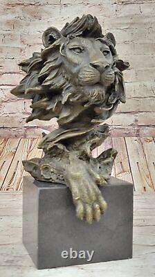 13 lions en bronze Art Deco de l'Ouest, Lion Puma Montagne Chat Buste figurine Sculpture