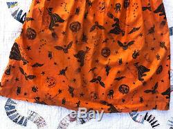 1930 Antique Robe Halloween Sorcière Bat Chat Chouette Costume Coton Orange Et Noir