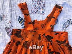 1930 Antique Robe Halloween Sorcière Bat Chat Chouette Costume Coton Orange Et Noir
