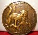 1940 Rare Médaille D'art Déco En Bronze Cats Célèbre Fable 59mm