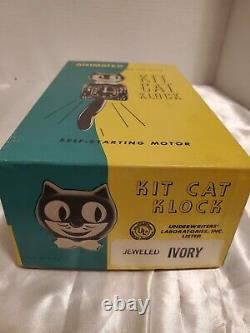 1960 Vintage Jeweled Ivory Electric Kit Cat Klock -original Jamais Utilisé Avec Boîte