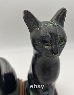 1965 Vintage Austin Prod Inc Pierre Lourde Black Siamois Cat Statue Paire De Livre