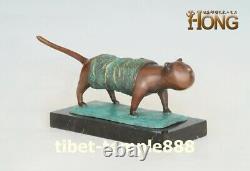 23 CM Western Art Déco Bronze Marbre Parcelle Serviette De Bain Cat Résumé Sculpture