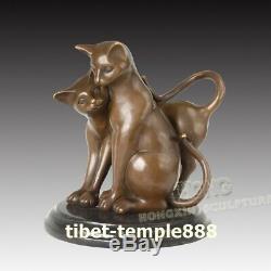 26 CM Art Occidental Déco Bronze Marbler Deux Animaux Chat Chaton Serré Tomcat Sculpture