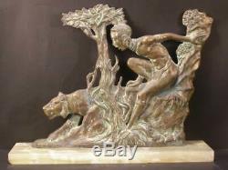 30 Art Deco Bronze Sculpture Africaine Nu Boy France Onyx Lion Cat Figure