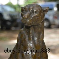 30 CM Western Art Deco Bronze Pantera Pur Panther Lion Animaux Sit Sculpture