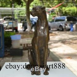 30 CM Western Art Deco Bronze Pantera Pur Panther Lion Animaux Sit Sculpture