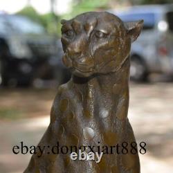 30 CM Western Art Déco Pure Bronze Leopard Cat Panther Lion Animal Sit Sculpture