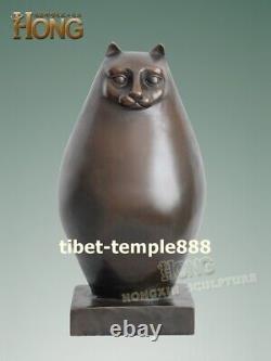 31 CM Ouest Art Déco Bronze Marble Obésité Fat Chat Résumé Sculpture Animale