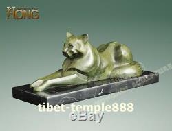 33 CM Art Déco Occidental Chaton Pur Bronze En Marbre Tomcat Cat Sculpture Abstraite