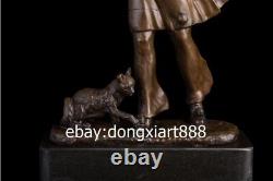 33 CM Western Art Deco Bronze Marbre Homme Européen Garçon Homme Poète Et Sculpture Cat