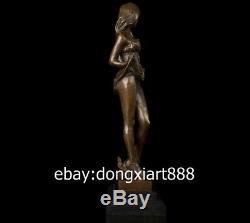 40 CM Western Art Deco Bronze Jeunes Femmes Fille Belle Jeune Fille Et La Sculpture D'art De Chat