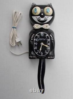 80s Black Électric-kit Cat Klock-kat Clock- Withcustom Blue Eyes-vintage-works- USA