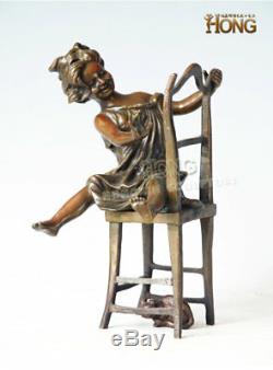8.8 Art Déco Sculpture Belle Fille Qui Joue Au Chat Sur La Chaise Statue Bronze Animal