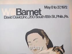 Affiche de galerie unique au monde signée de Rare Will Barnet 1972 Femme et Chat Blanc
