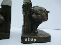 Ancien Vintage Bookends Pair Doorstop Chien Puppy Kitty Chat 1920's Sculpture Old
