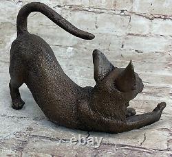 Ancien chat en bronze figurine signée sur base Art Déco de chats, sculpture numéro de figure cadeau
