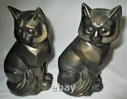 Ancienne 1929 C. M. W. Art Deco Cubist Signé Cat Book Statue Sculpture Bookends
