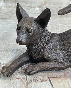 Ancienne figurine en bronze de chat signée sur base, art déco, sculpture de chat, cadeau figurine numéro.