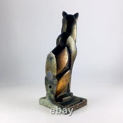 Ancienne œuvre d'art de chat en statue de bronze sculpture décor figurine art décor patine antique