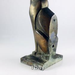 Ancienne œuvre d'art de chat en statue de bronze sculpture décor figurine art décor patine antique