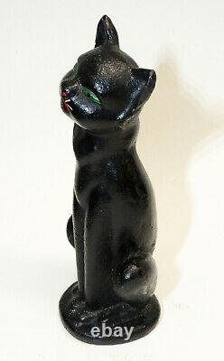 Antique 10 Hubley Fer Fondu Massif Cat Halloween Noir Assis Peinture Originale