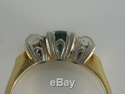 Antique 14k Two Tone Or Art Déco Emeraude Cats Eye Moonstone Trois Stone Ring