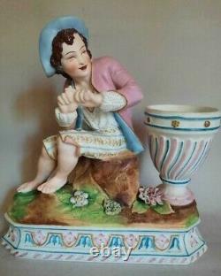 Antique 1900 Statuette Porcelaine Biscuit Guy Vase Chantilly France Figur Marqué