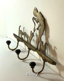Antique Art Déco/nouveau Brass 3-hook Wall Rack Femme Nourrir La Queue De Poisson Pour Les Chats
