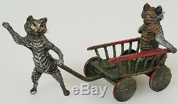 Antique Autriche C1900 Geshutz Vienna Bronze Figure Miniature Du Chariot De Tirage Des Chats