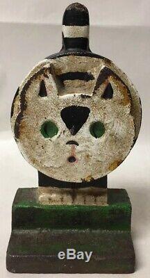 Antique Ou Vtg Art Deco Wedge Cat Hubley Butée De Porte Butée De Porte En Fonte Peinte
