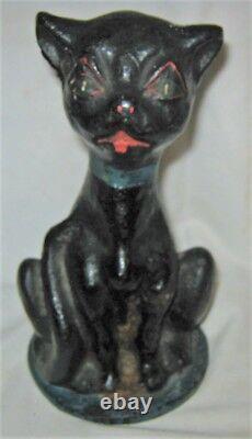 Antique USA National Foundry Art Deco Cast Iron Black Cat Doorstop Accueil Statue