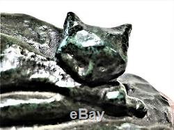 Art Déco Allemand Bronze Sculptural Paperweight, Un Chat Endormi, Ca. Années 1920