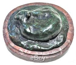 Art Déco Allemand Bronze Sculptural Paperweight, Un Chat Endormi, Ca. Années 1920