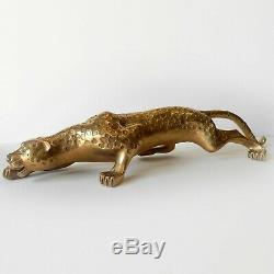 Art Deco Brass Prowling Leopard Sculpture Wild Cat