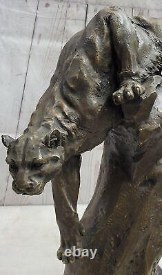 Art Déco Bronze Foncé Statue De Cheetah Big Cat Leopard Feline Panther Lion Jaguar