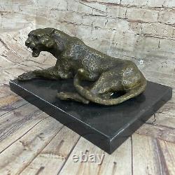 Art Déco Bronze Massif Statue De Cheetah Big Cat Leopard Feline Panther Lion Jaguar