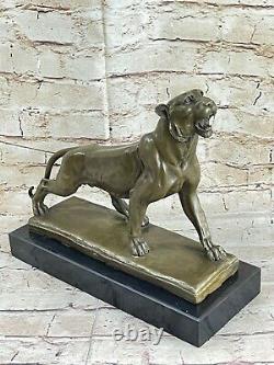 Art Déco Bronze Massif Statue De Cheetah Grand Chat Panthère Lion Jaguar