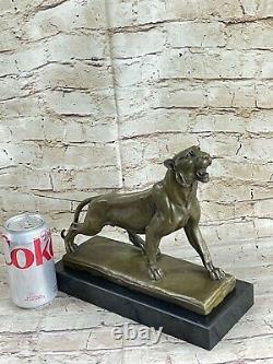 Art Déco Bronze Massif Statue De Cheetah Grand Chat Panthère Lion Jaguar