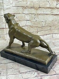 Art Déco Bronze Massif Statue De Cheetah Grand Chat Panthère Lion Jaguar