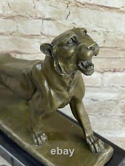 Art Déco Bronze Massif Statue De Cheetah Grand Chat Panthère Lion Jaguar