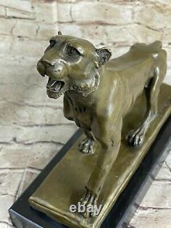 Art Déco Bronze Massif Statue De Cheetah Grand Chat Panthère Lion Jaguar