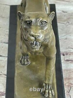 Art Déco Bronze Massif Statue De Cheetah Grand Chat Panthère Lion Jaguar