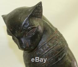 Art Déco Bronze Sculpture En Marbre Égyptien Cat Base Statue Grand