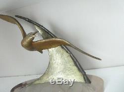 Art Déco Bronze Sculpture Signée Guy E Années 1930 Mouette Ca